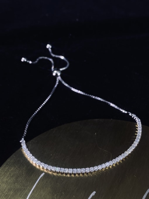 White [b 0887] 925 Sterling Silver High Carbon Diamond Geometric Dainty Adjustable Bracelet